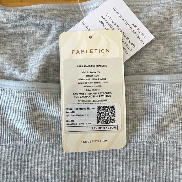 Gray ribbed fabletics halter sports bra - Picture 2 of 3